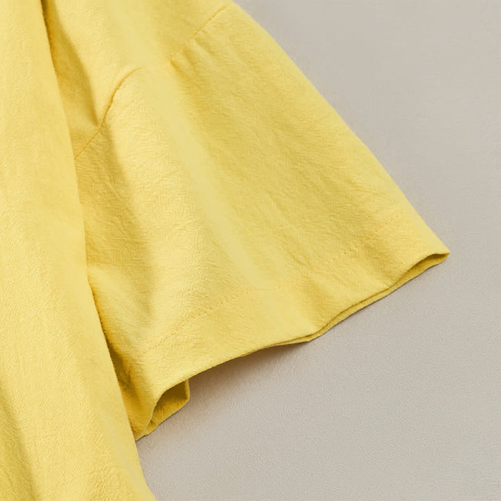 Buddha Stones Sommerliches, lässiges, minimalistisches, einfarbiges Kurzarmkleid mit Knopfleiste für Damen - image 10