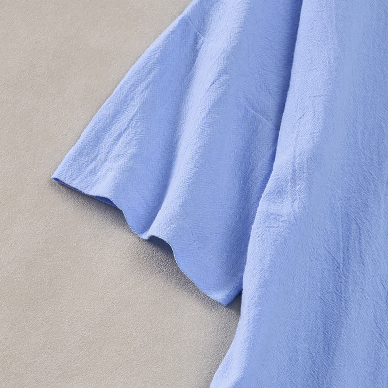 Buddha Stones Sommerliches, lässiges, minimalistisches, einfarbiges Kurzarmkleid mit Knopfleiste für Damen - image 16