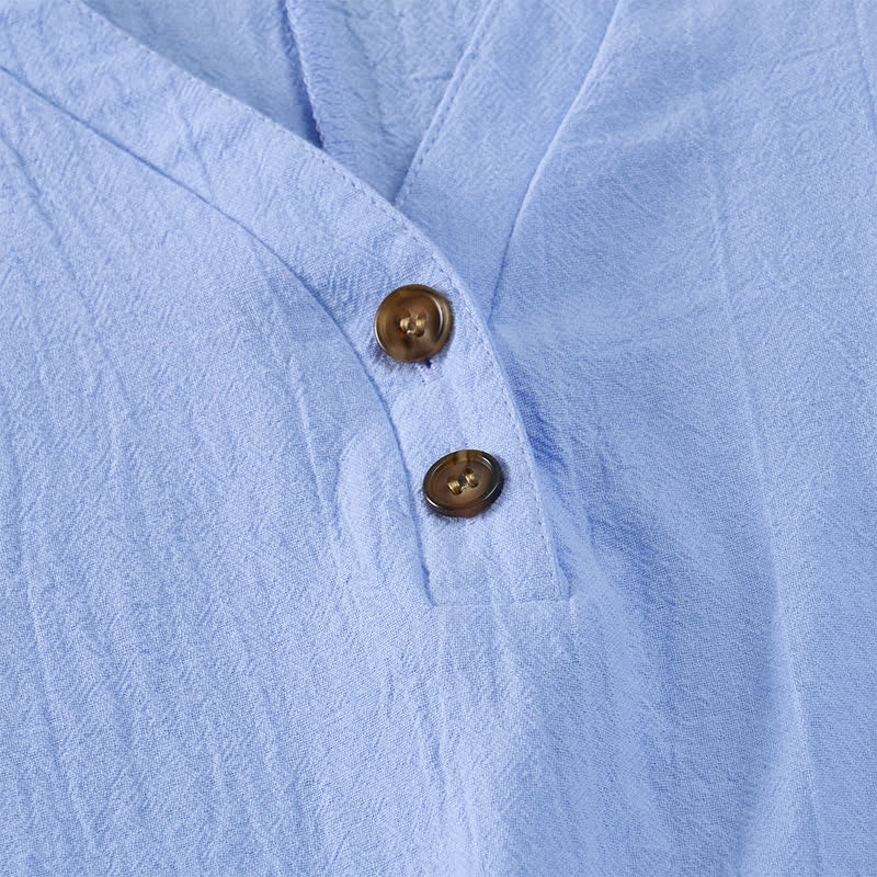 Buddha Stones Sommerliches, lässiges, minimalistisches, einfarbiges Kurzarmkleid mit Knopfleiste für Damen - image 15