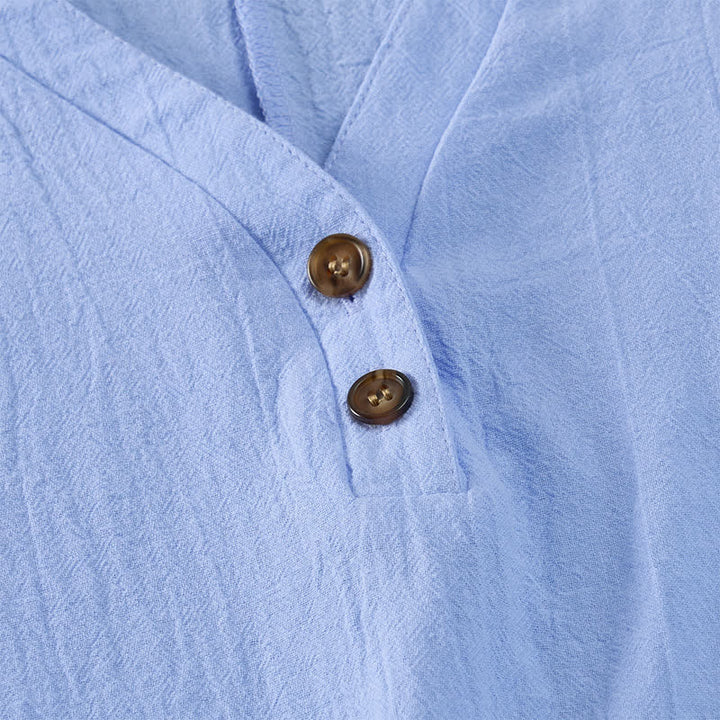 Buddha Stones Sommerliches, lässiges, minimalistisches, einfarbiges Kurzarmkleid mit Knopfleiste für Damen - image 15