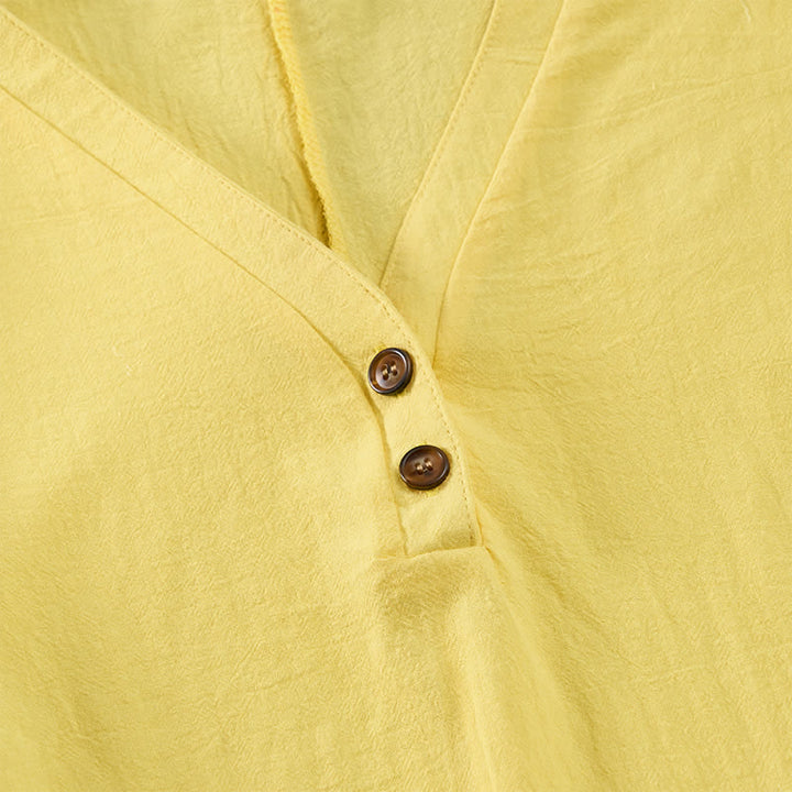 Buddha Stones Sommerliches, lässiges, minimalistisches, einfarbiges Kurzarmkleid mit Knopfleiste für Damen - image 9