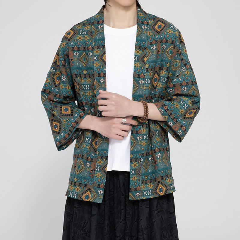 Buddha Stones Boho-Kimonos für Herren, lässig, mit aufgesetzten Taschen und geometrischem Muster, für Frühling und Sommer - image 4