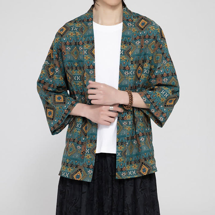 Buddha Stones Boho-Kimonos für Herren, lässig, mit aufgesetzten Taschen und geometrischem Muster, für Frühling und Sommer - image 4