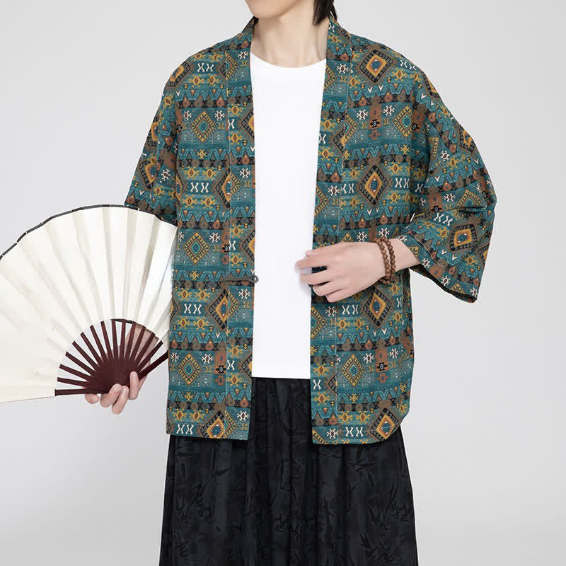 Buddha Stones Boho-Kimonos für Herren, lässig, mit aufgesetzten Taschen und geometrischem Muster, für Frühling und Sommer - image 5