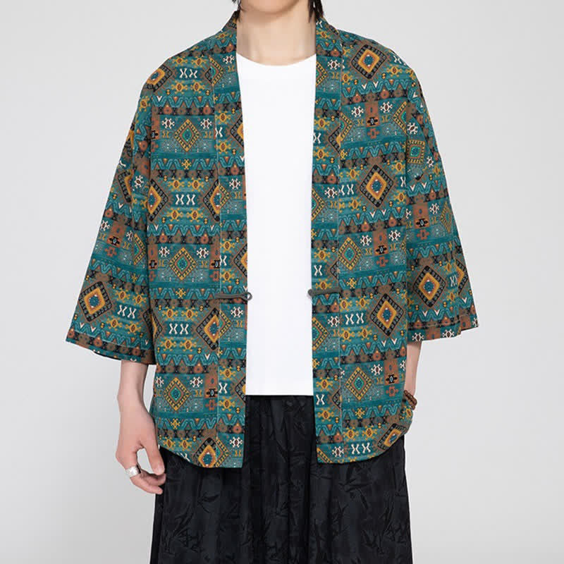 Buddha Stones Boho-Kimonos für Herren, lässig, mit aufgesetzten Taschen und geometrischem Muster, für Frühling und Sommer - image 2