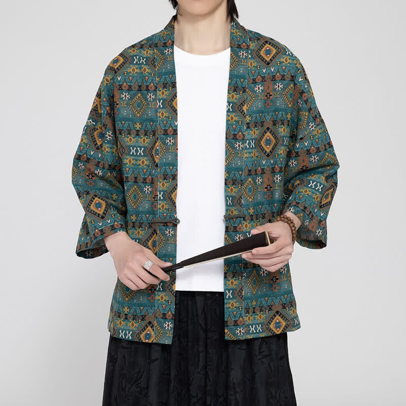 Buddha Stones Boho-Kimonos für Herren, lässig, mit aufgesetzten Taschen und geometrischem Muster, für Frühling und Sommer - image 3