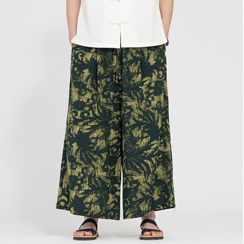 Buddha Stones Sommerliche Boho-Freizeithose mit Kordelzug, abstraktem Muster, kurzem Schnitt, geradem Bein und Tasche - image 1