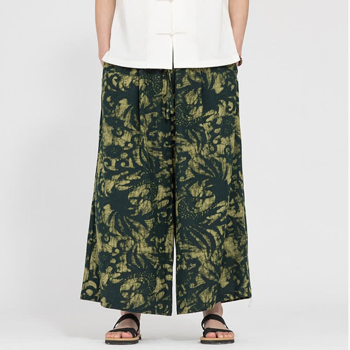 Buddha Stones Sommerliche Boho-Freizeithose mit Kordelzug, abstraktem Muster, kurzem Schnitt, geradem Bein und Tasche - image 1
