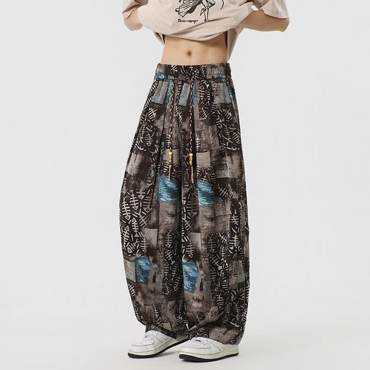 Buddha Stones Boho-Freizeithose für Frühling und Sommer, lange Herren-Haremshose mit Kordelzug und Tasche - Blau - US/UK/AU46, EU56 (5XL) - image 0