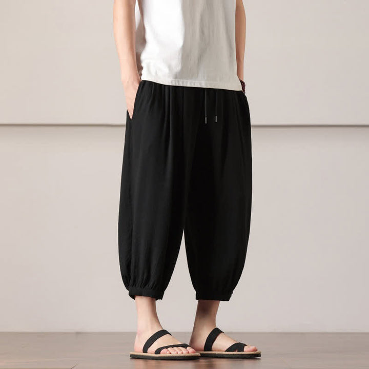 Buddha Stones Lässige, minimalistische Caprihose mit Kordelzug und Tasche für Herren – ideal für den Sommer. - image 21