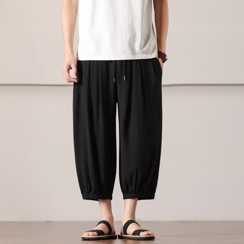 Buddha Stones Lässige, minimalistische Caprihose mit Kordelzug und Tasche für Herren – ideal für den Sommer. - Schwarz - US/ UK/AU46, EU56 (5XL) - image 19