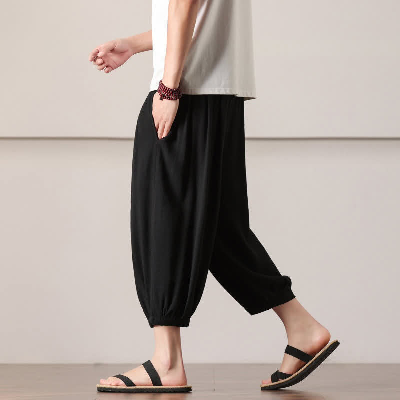 Buddha Stones Lässige, minimalistische Caprihose mit Kordelzug und Tasche für Herren – ideal für den Sommer. - image 26
