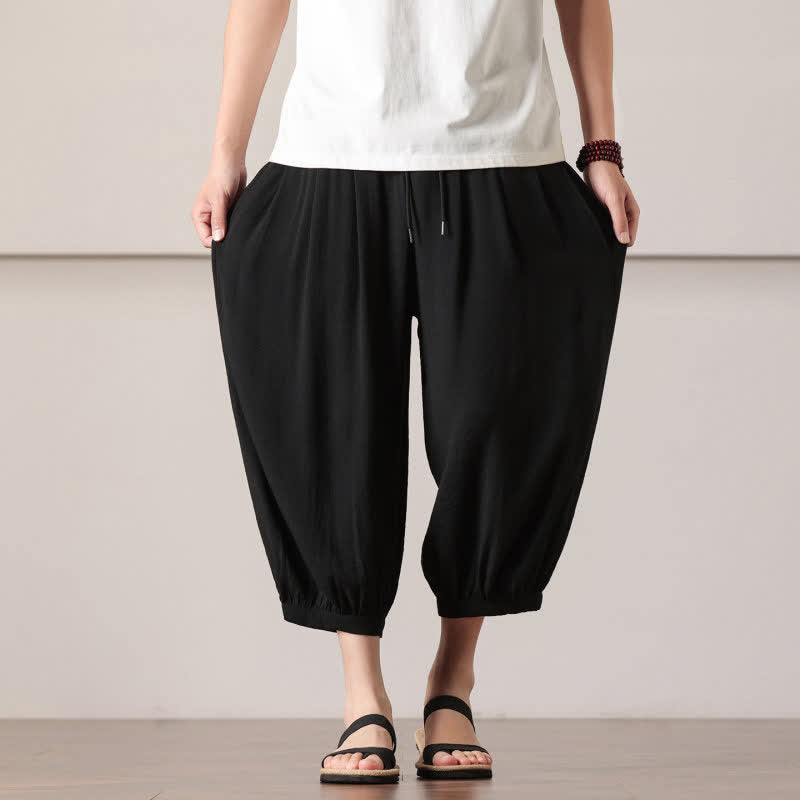 Buddha Stones Lässige, minimalistische Caprihose mit Kordelzug und Tasche für Herren – ideal für den Sommer. - image 23