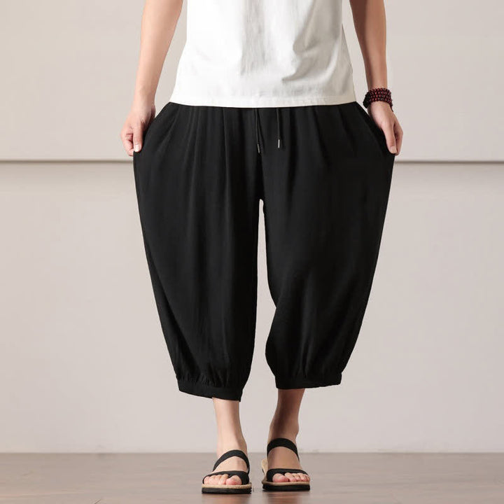 Buddha Stones Lässige, minimalistische Caprihose mit Kordelzug und Tasche für Herren – ideal für den Sommer. - image 23