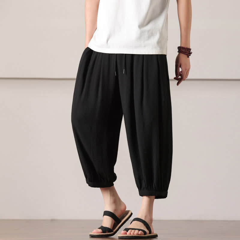 Buddha Stones Lässige, minimalistische Caprihose mit Kordelzug und Tasche für Herren – ideal für den Sommer. - image 22
