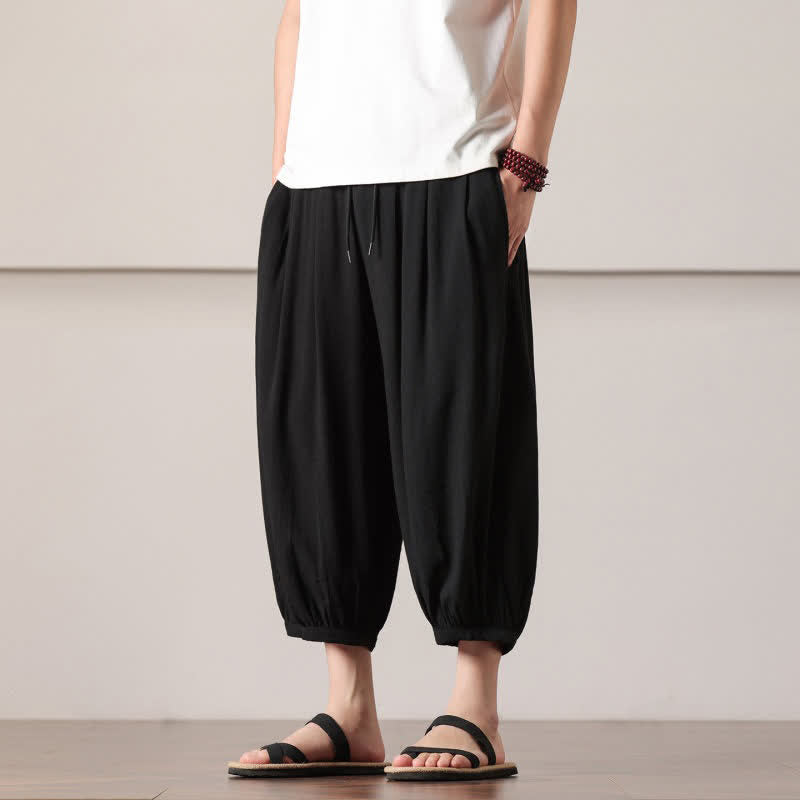Buddha Stones Lässige, minimalistische Caprihose mit Kordelzug und Tasche für Herren – ideal für den Sommer. - image 20