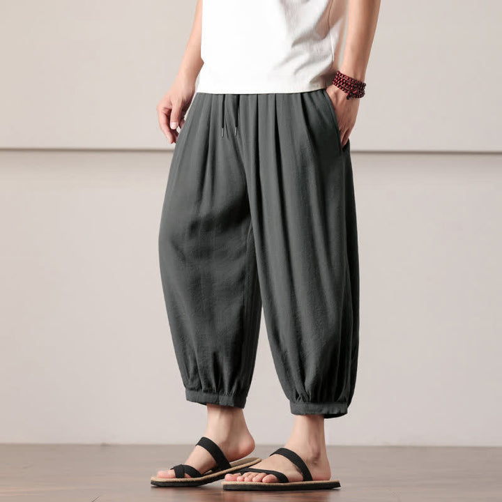 Buddha Stones Lässige, minimalistische Caprihose mit Kordelzug und Tasche für Herren – ideal für den Sommer. - image 1