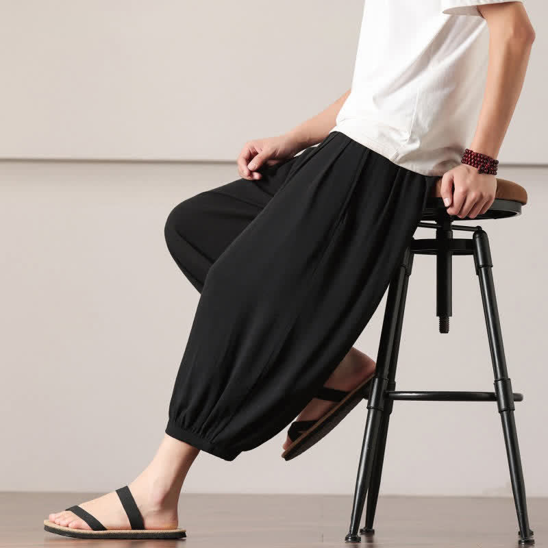 Buddha Stones Lässige, minimalistische Caprihose mit Kordelzug und Tasche für Herren – ideal für den Sommer. - image 28