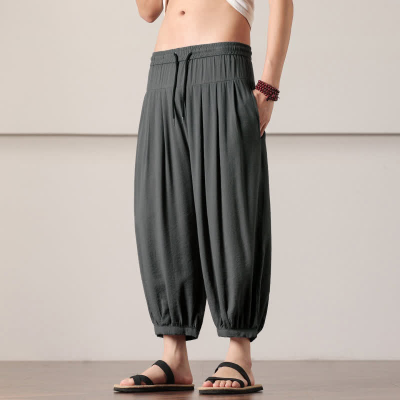 Buddha Stones Lässige, minimalistische Caprihose mit Kordelzug und Tasche für Herren – ideal für den Sommer. - image 2