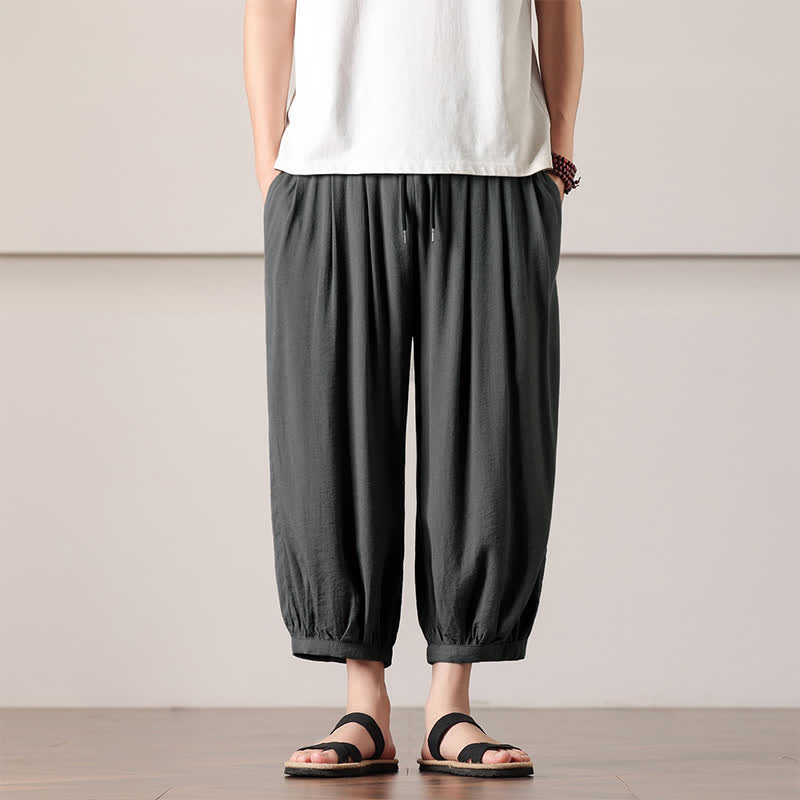 Buddha Stones Lässige, minimalistische Caprihose mit Kordelzug und Tasche für Herren – ideal für den Sommer. - DimGray - US/ UK/AU46, EU56 (5XL) - image 0