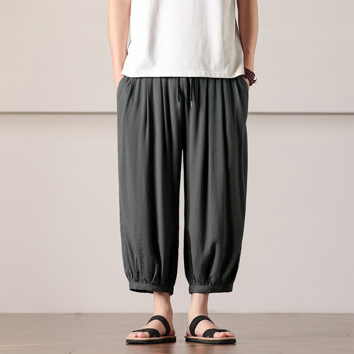 Buddha Stones Lässige, minimalistische Caprihose mit Kordelzug und Tasche für Herren – ideal für den Sommer. - DimGray - US/ UK/AU46, EU56 (5XL) - image 0