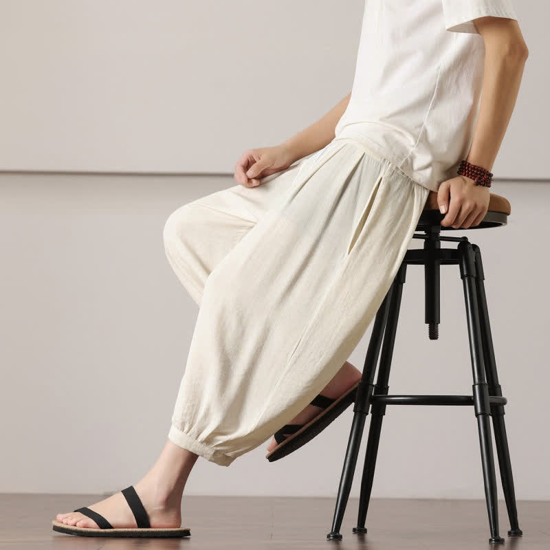 Buddha Stones Lässige, minimalistische Caprihose mit Kordelzug und Tasche für Herren – ideal für den Sommer. - image 17