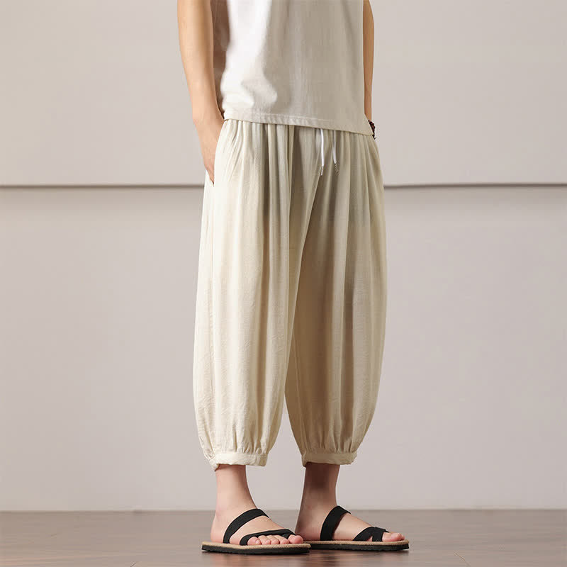 Buddha Stones Lässige, minimalistische Caprihose mit Kordelzug und Tasche für Herren – ideal für den Sommer. - image 16