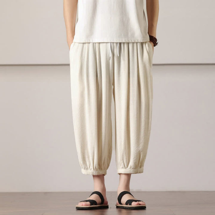 Buddha Stones Lässige, minimalistische Caprihose mit Kordelzug und Tasche für Herren – ideal für den Sommer. - Antikweiß - US/ UK/AU46, EU56 (5XL) - image 8
