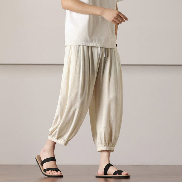 Buddha Stones Lässige, minimalistische Caprihose mit Kordelzug und Tasche für Herren – ideal für den Sommer. - image 13