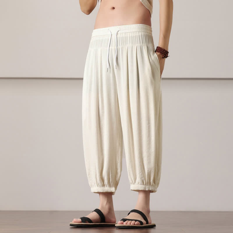 Buddha Stones Lässige, minimalistische Caprihose mit Kordelzug und Tasche für Herren – ideal für den Sommer. - image 9