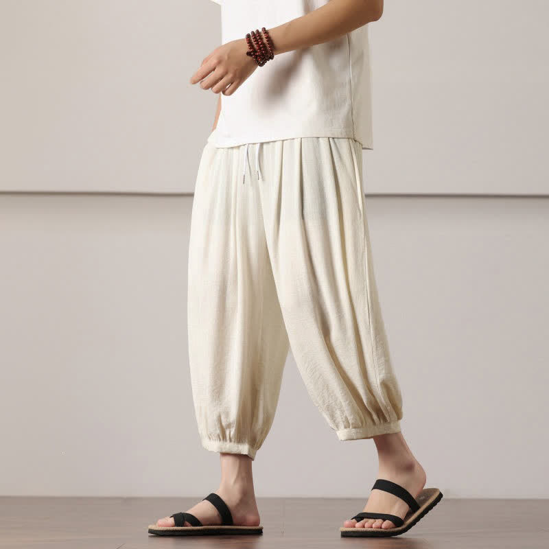 Buddha Stones Lässige, minimalistische Caprihose mit Kordelzug und Tasche für Herren – ideal für den Sommer. - image 14