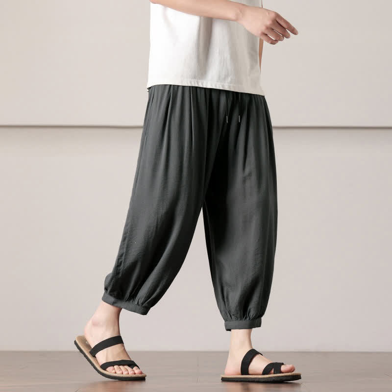 Buddha Stones Lässige, minimalistische Caprihose mit Kordelzug und Tasche für Herren – ideal für den Sommer. - image 4