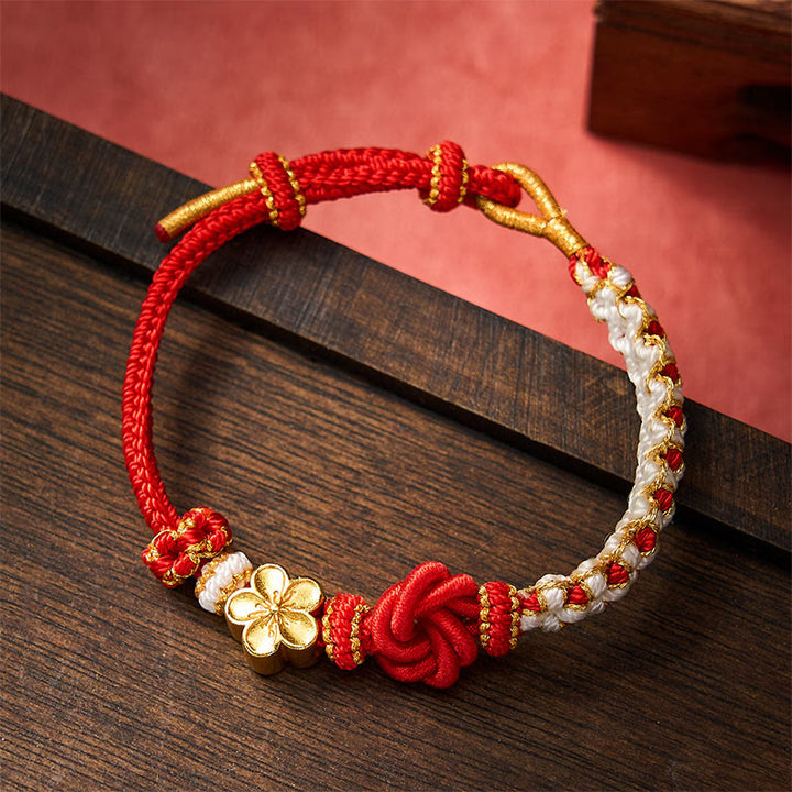 Buddha Stones Mandala-Armband aus geflochtenem Seil – ein Symbol des Selbstvertrauens - Rot - Mit Blumenaccessoire - image 0