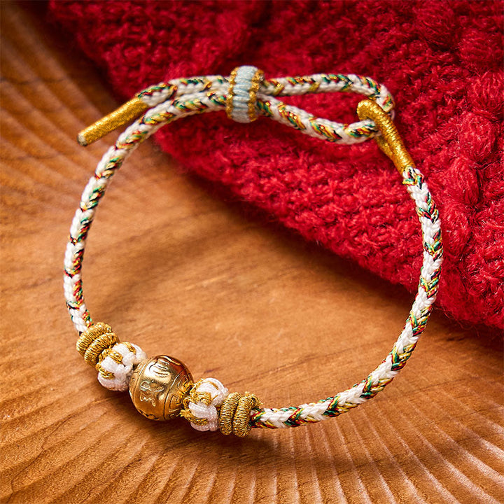 Buddha Stones Weißes geflochtenes Seil Om Mani Padme Hum Weisheitsarmband - Accessoire „Weiß mit sechs wahren Worten“ - image 0