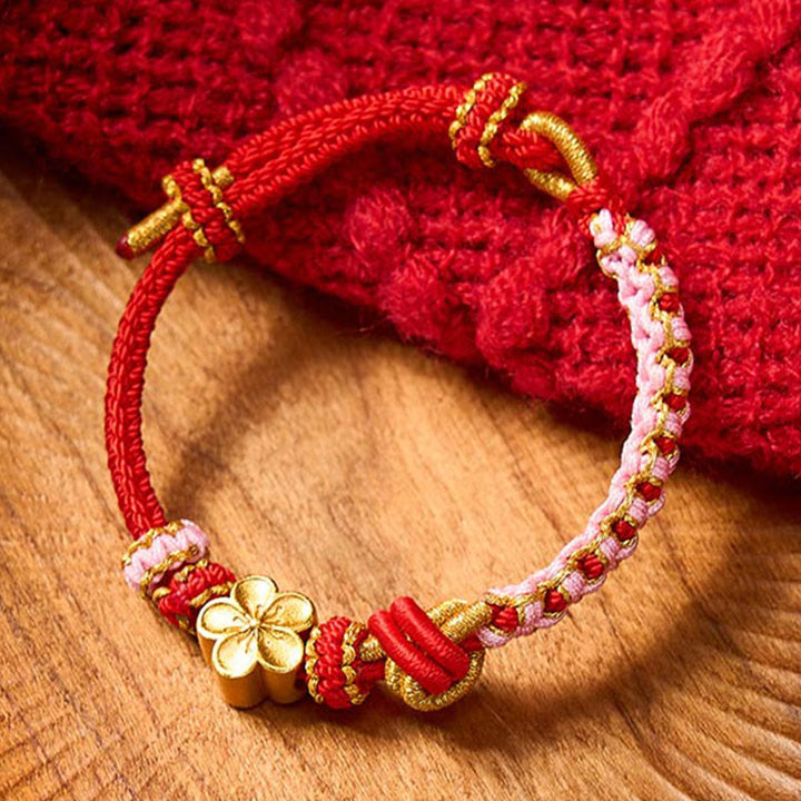 Buddha Stones Verstellbares Armband mit geflochtenem Seilknoten - Rot mit Blumenaccessoire - image 0