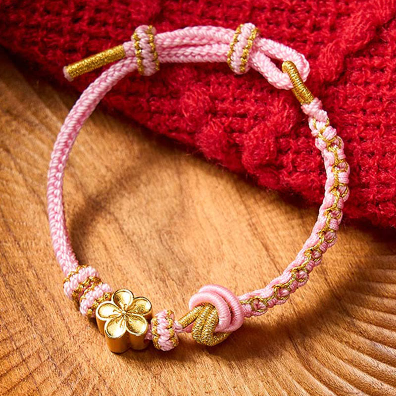 Buddha Stones Verstellbares Armband mit geflochtenem Seilknoten - Rosa mit Blumenaccessoire - image 20