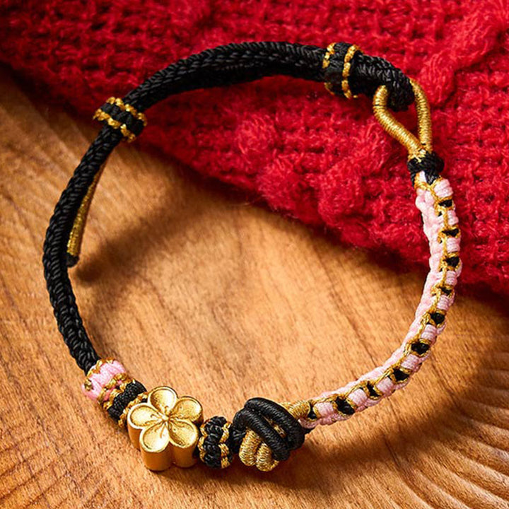 Buddha Stones Verstellbares Armband mit geflochtenem Seilknoten - Schwarz mit Blumenaccessoire - image 6