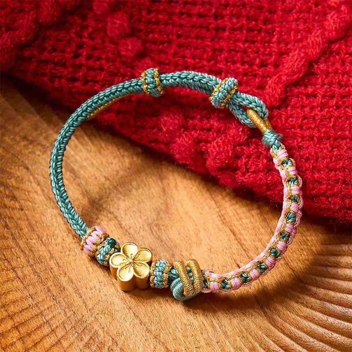 Buddha Stones Verstellbares Armband mit geflochtenem Seilknoten - Grün mit Blumenaccessoire - image 12
