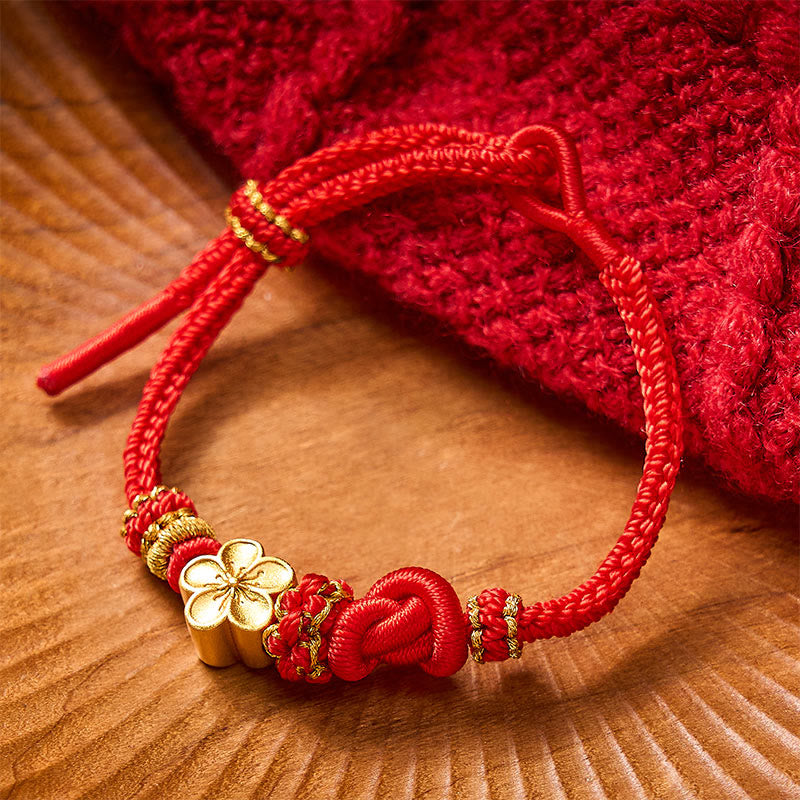 Buddha Stones Verstellbares Armband mit Blumenmuster, geflochtenem Seilknoten - Rot mit Blumenaccessoire - image 7