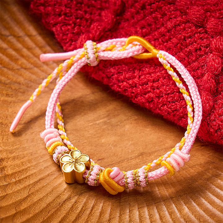 Buddha Stones Verstellbares Armband mit Blumenmuster, geflochtenem Seilknoten und doppelter Wicklung - Rosa mit Blumenaccessoire - image 5