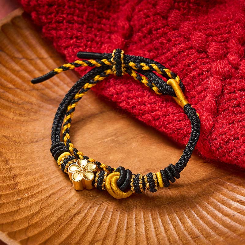 Buddha Stones Verstellbares Armband mit Blumenmuster, geflochtenem Seilknoten und doppelter Wicklung - Schwarz mit Blumenaccessoire - image 11