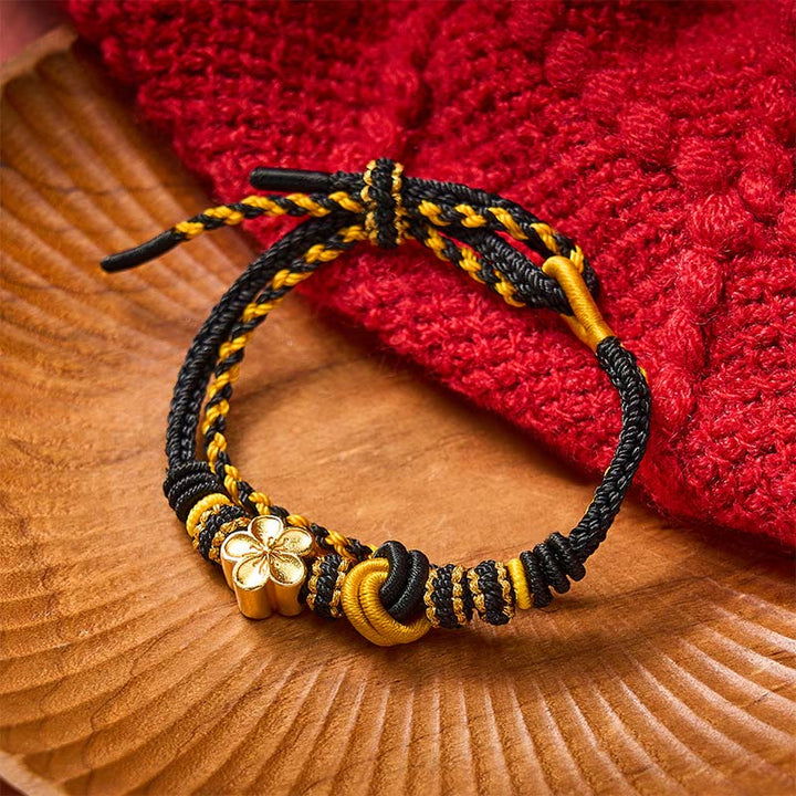 Buddha Stones Verstellbares Armband mit Blumenmuster, geflochtenem Seilknoten und doppelter Wicklung - Schwarz mit Blumenaccessoire - image 11