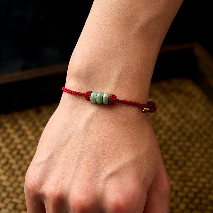 Buddha Stones Handgefertigtes, geflochtenes Armband aus roter Schnur mit 3 mm Jadeperlen, verstellbar, zum Selbstgestalten - image 6