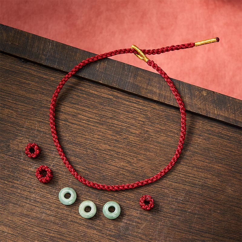 Buddha Stones Handgefertigtes, geflochtenes Armband aus roter Schnur mit 3 mm Jadeperlen, verstellbar, zum Selbstgestalten - image 4