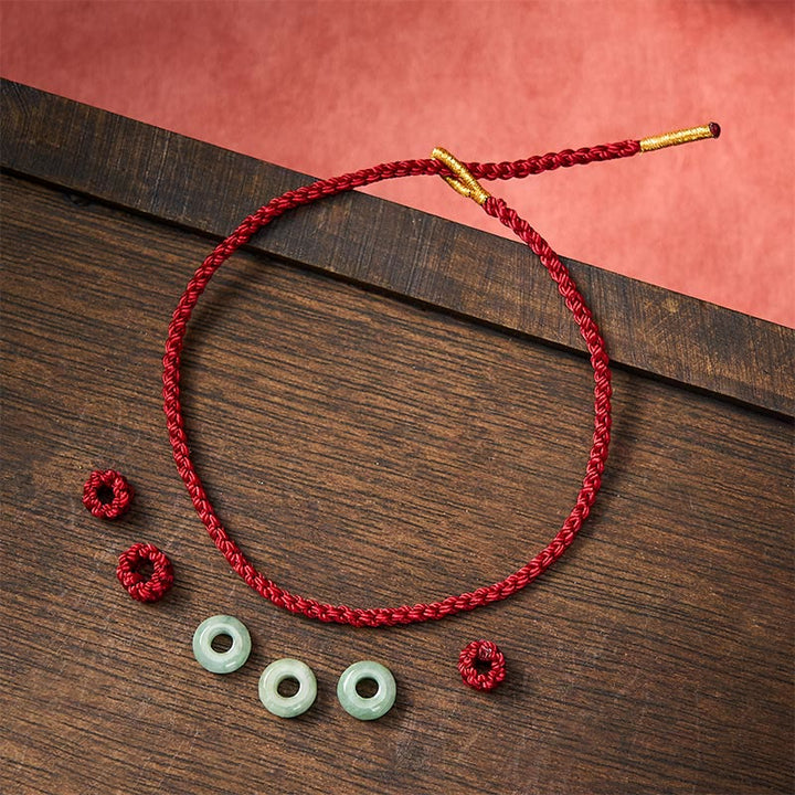 Buddha Stones Handgefertigtes, geflochtenes Armband aus roter Schnur mit 3 mm Jadeperlen, verstellbar, zum Selbstgestalten - image 4