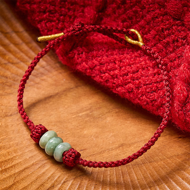 Buddha Stones Handgefertigtes, geflochtenes Armband aus roter Schnur mit 3 mm Jadeperlen, verstellbar, zum Selbstgestalten - image 1