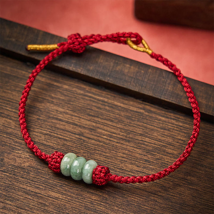 Buddha Stones Handgefertigtes, geflochtenes Armband aus roter Schnur mit 3 mm Jadeperlen, verstellbar, zum Selbstgestalten - Dunkelrot (Handgelenkumfang 15-20 cm) - image 0