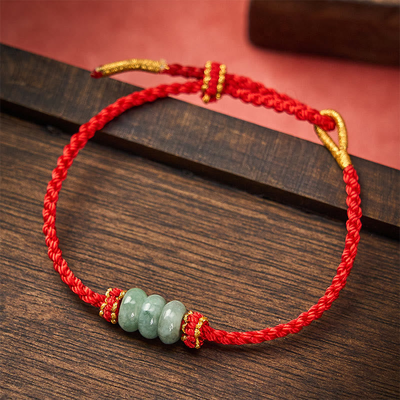 Buddha Stones Handgefertigtes, geflochtenes Armband aus roter Schnur mit 3 mm Jadeperlen, verstellbar, zum Selbstgestalten - Rot (Handgelenkumfang 15-20 cm) - image 10