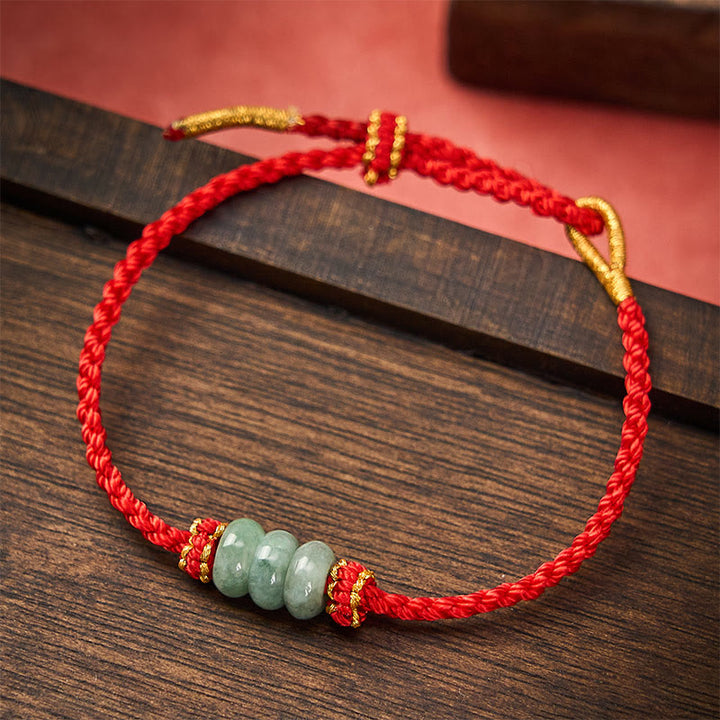 Buddha Stones Handgefertigtes, geflochtenes Armband aus roter Schnur mit 3 mm Jadeperlen, verstellbar, zum Selbstgestalten - Rot (Handgelenkumfang 15-20 cm) - image 10