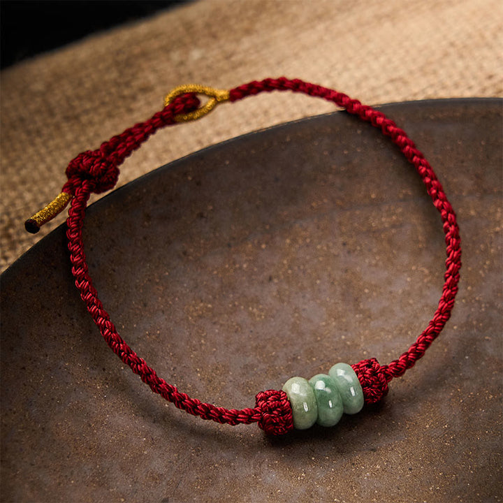 Buddha Stones Handgefertigtes, geflochtenes Armband aus roter Schnur mit 3 mm Jadeperlen, verstellbar, zum Selbstgestalten - image 2